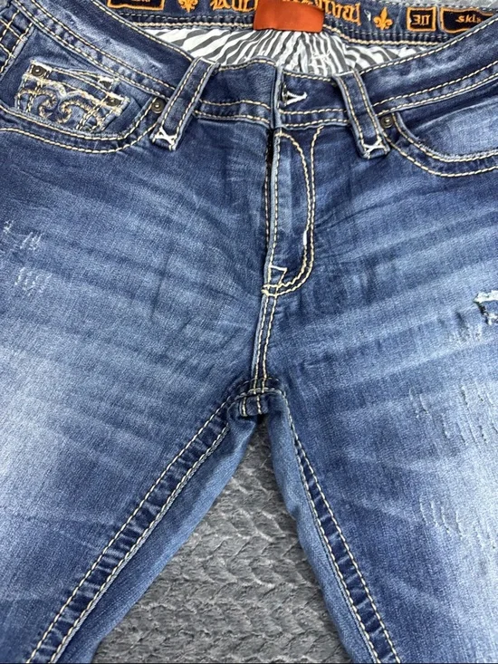 Rock Revival Women’s Distressed Dark Blue Skinny Jeans - Picture 5 of 10